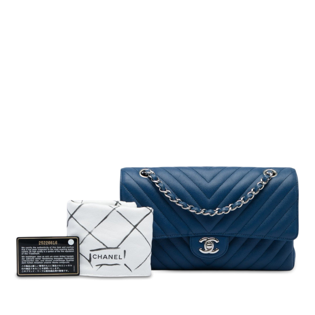 Chanel Medium Classic Chevron Caviar Double Flap — Blue