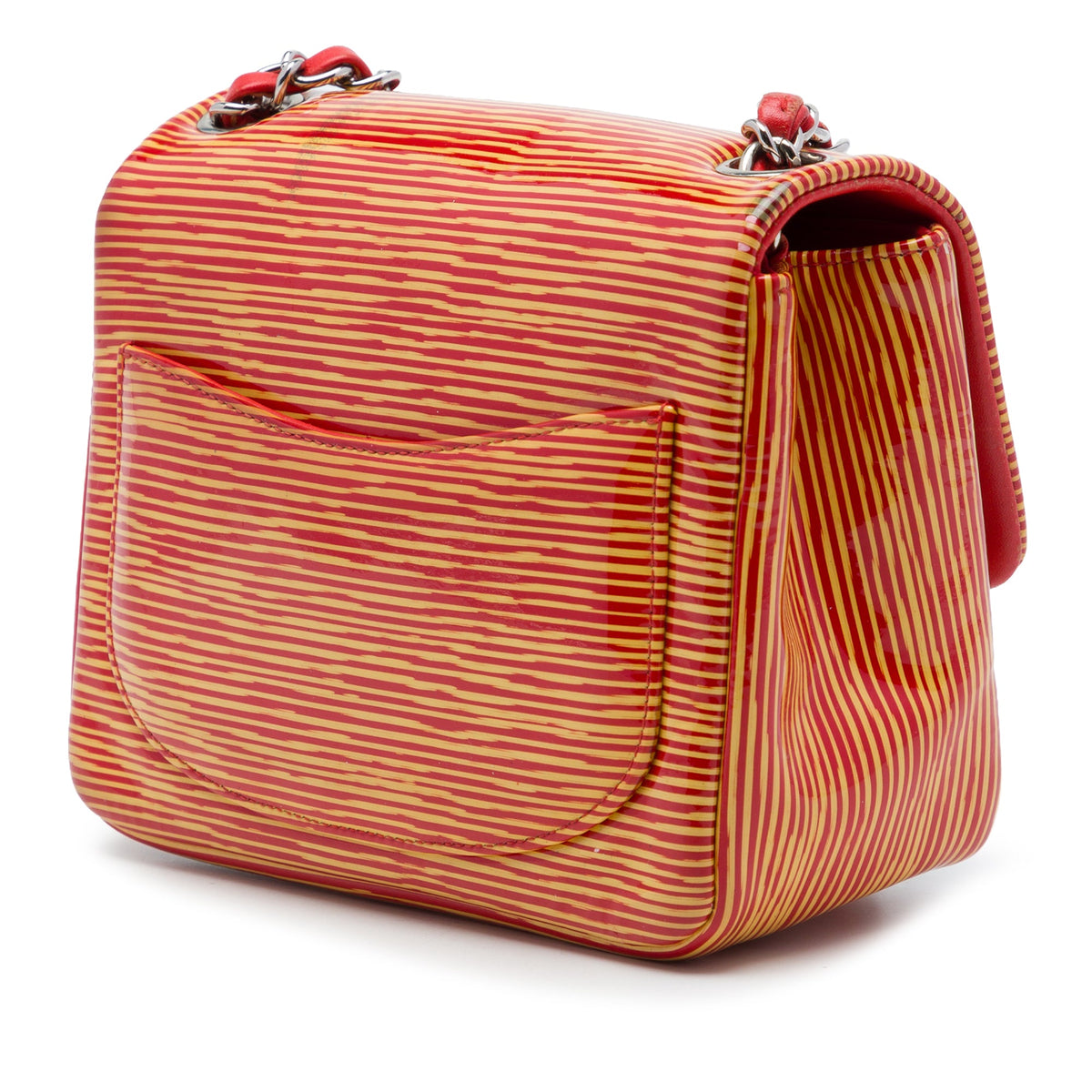 Chanel Mini Square Classic Patent Striped Single Flap — Orange