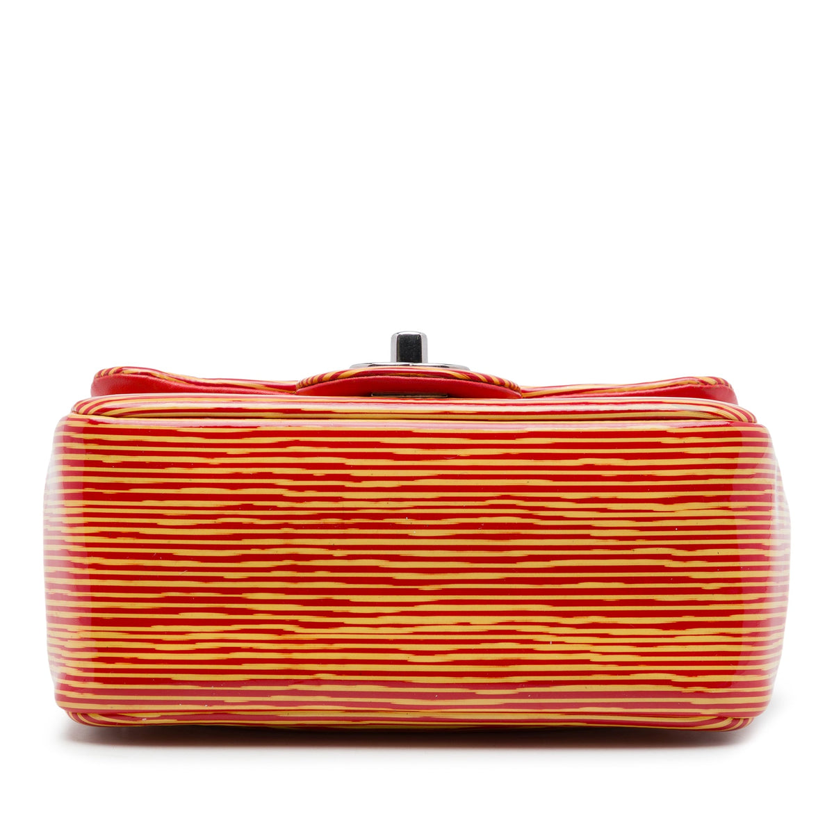 Chanel Mini Square Classic Patent Striped Single Flap — Orange