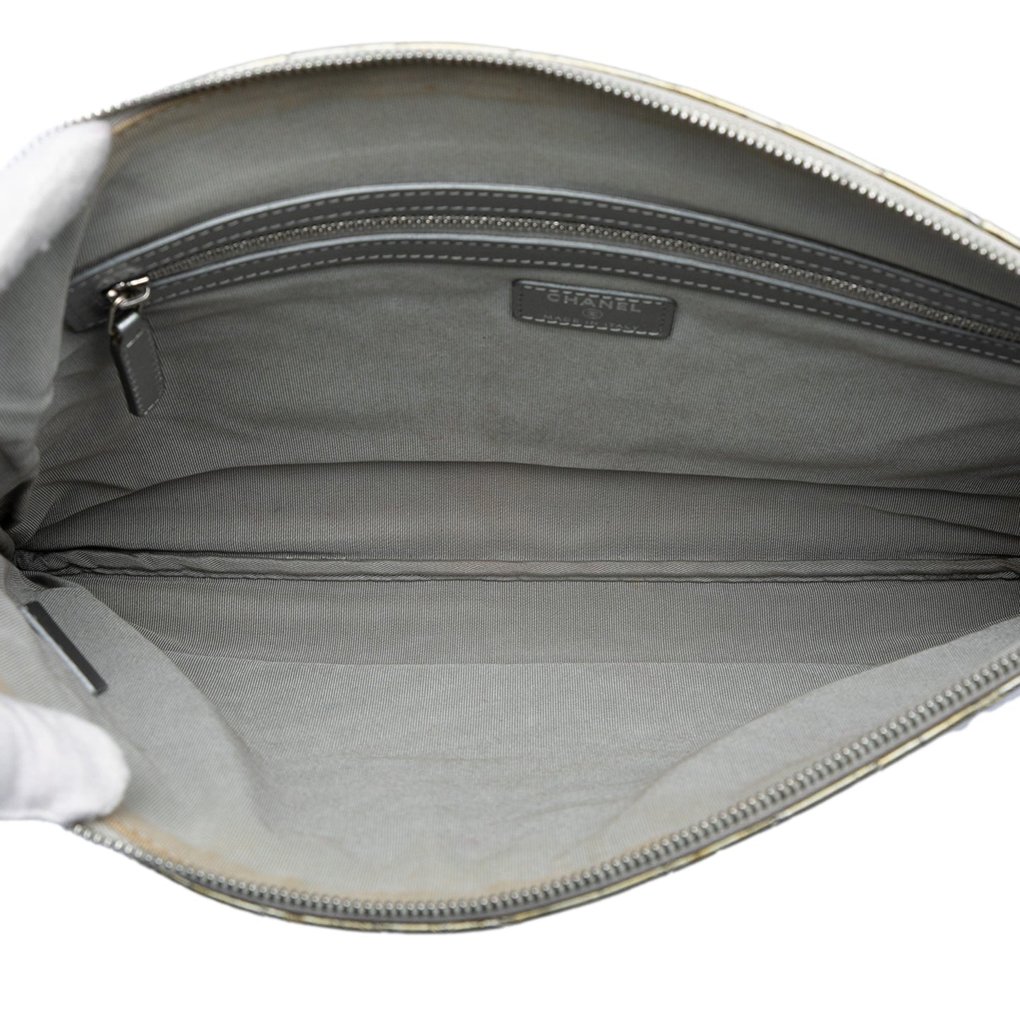 Large Chevron Metallic Aged Calfskin O Case Clutch