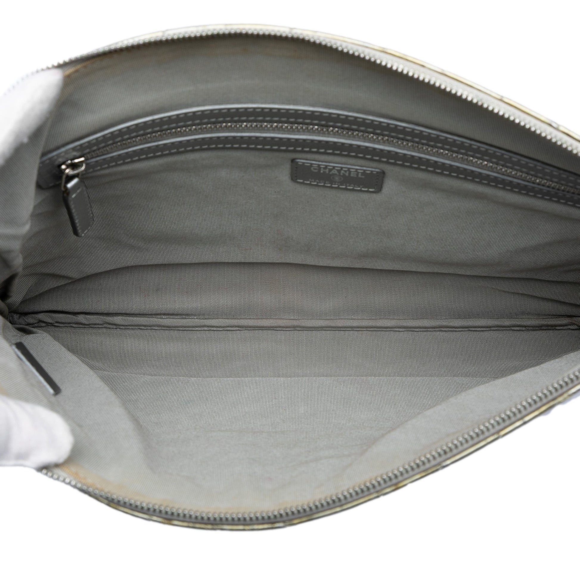 Large Chevron Metallic Aged Calfskin O Case Clutch