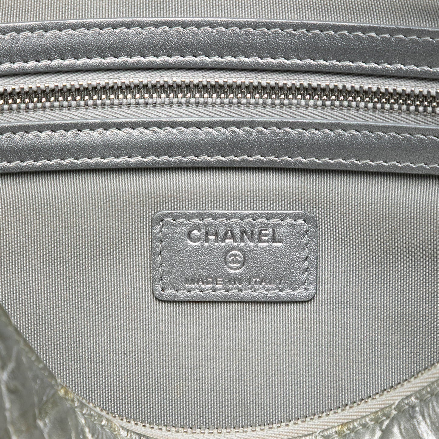 Large Chevron Metallic Aged Calfskin O Case Clutch