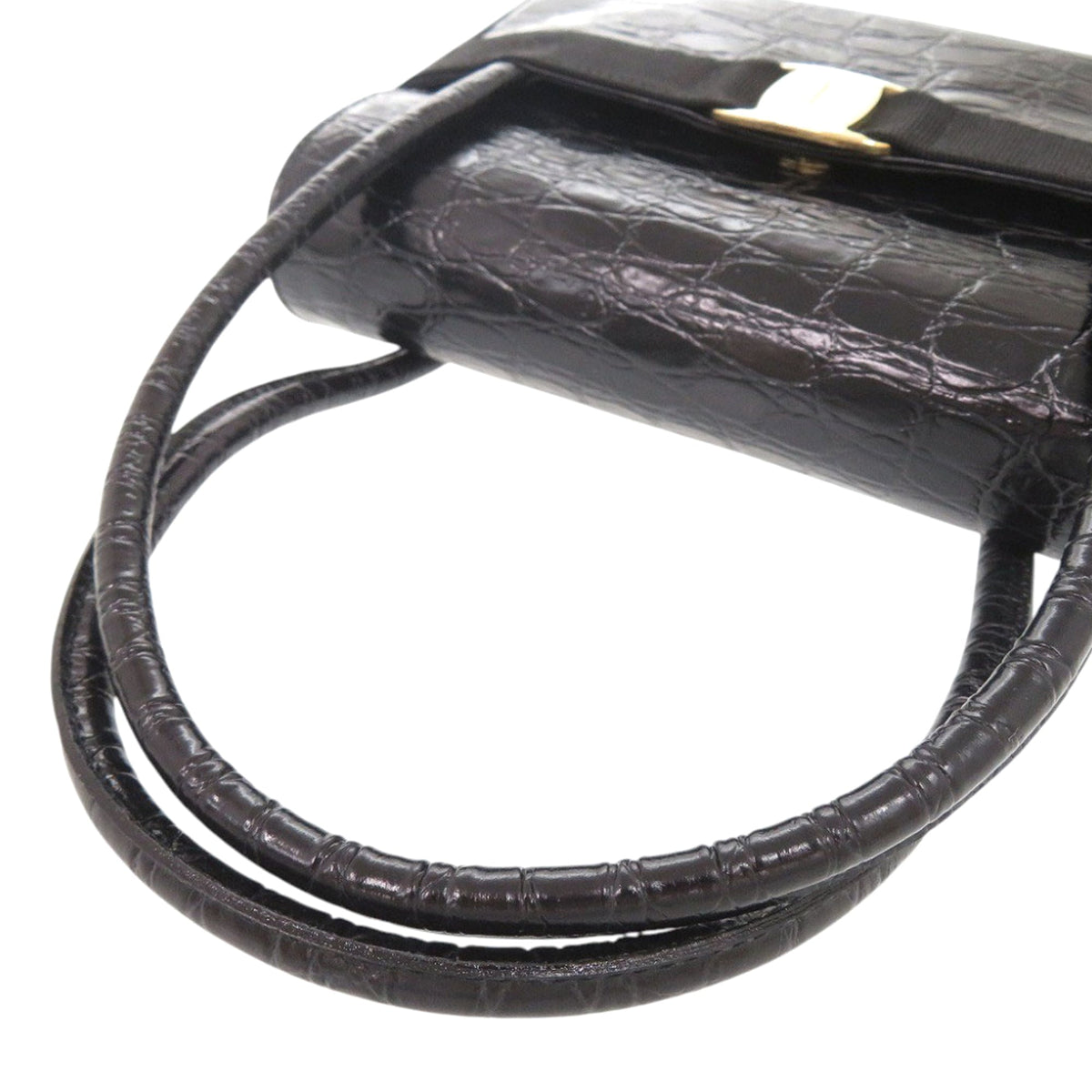 Ferragamo Croc Embossed Leather Vara Bow Satchel