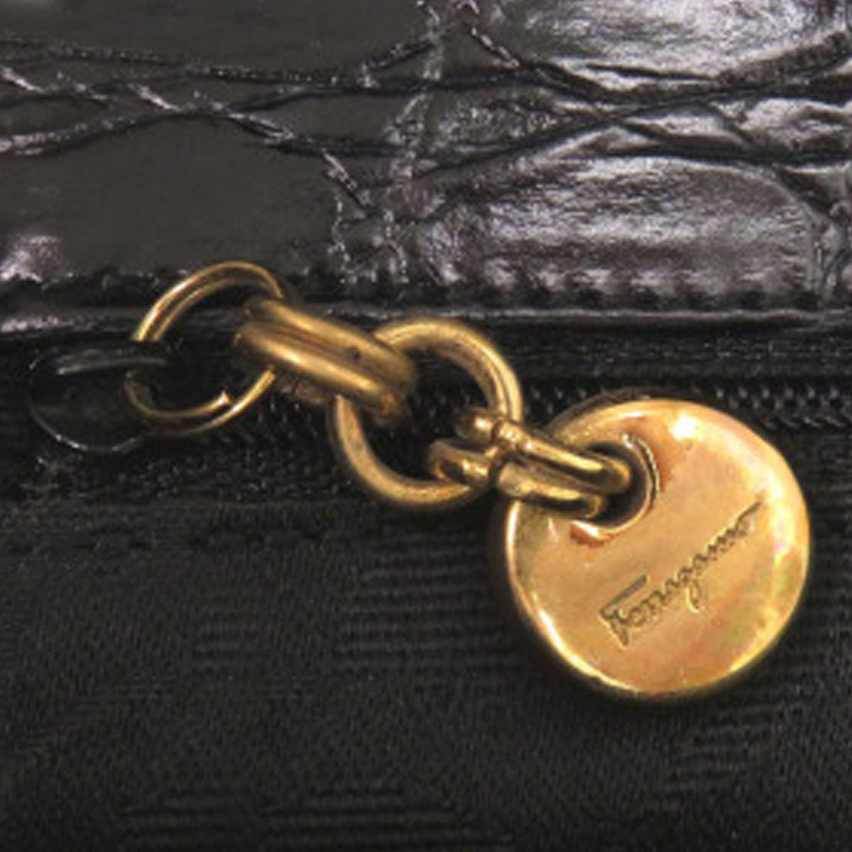 Ferragamo Croc Embossed Leather Vara Bow Satchel
