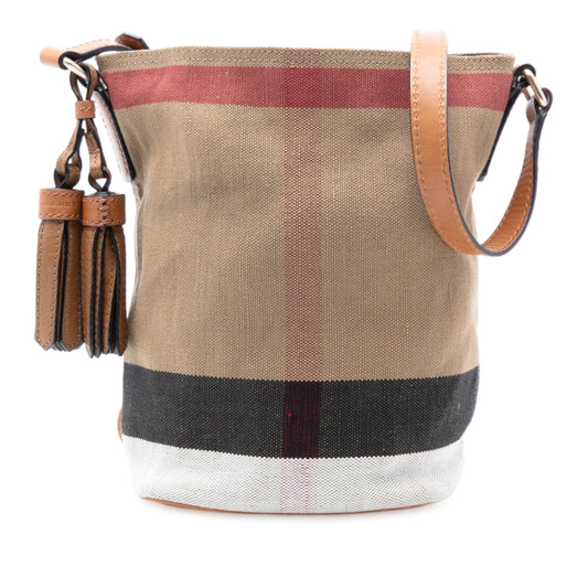 Burberry Mini Mega Check Canvas Ashby Tassel Bucket Bag