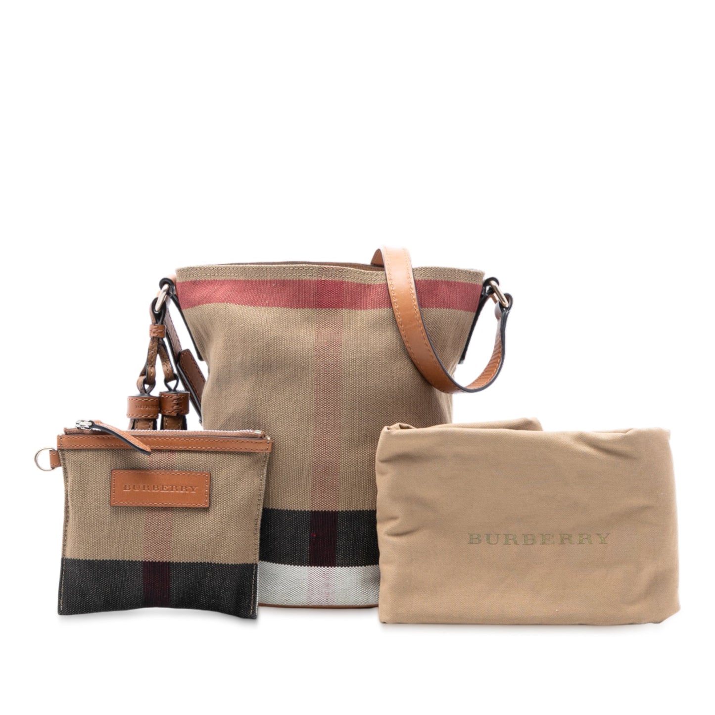 Burberry Mini Mega Check Canvas Ashby Tassel Bucket Bag