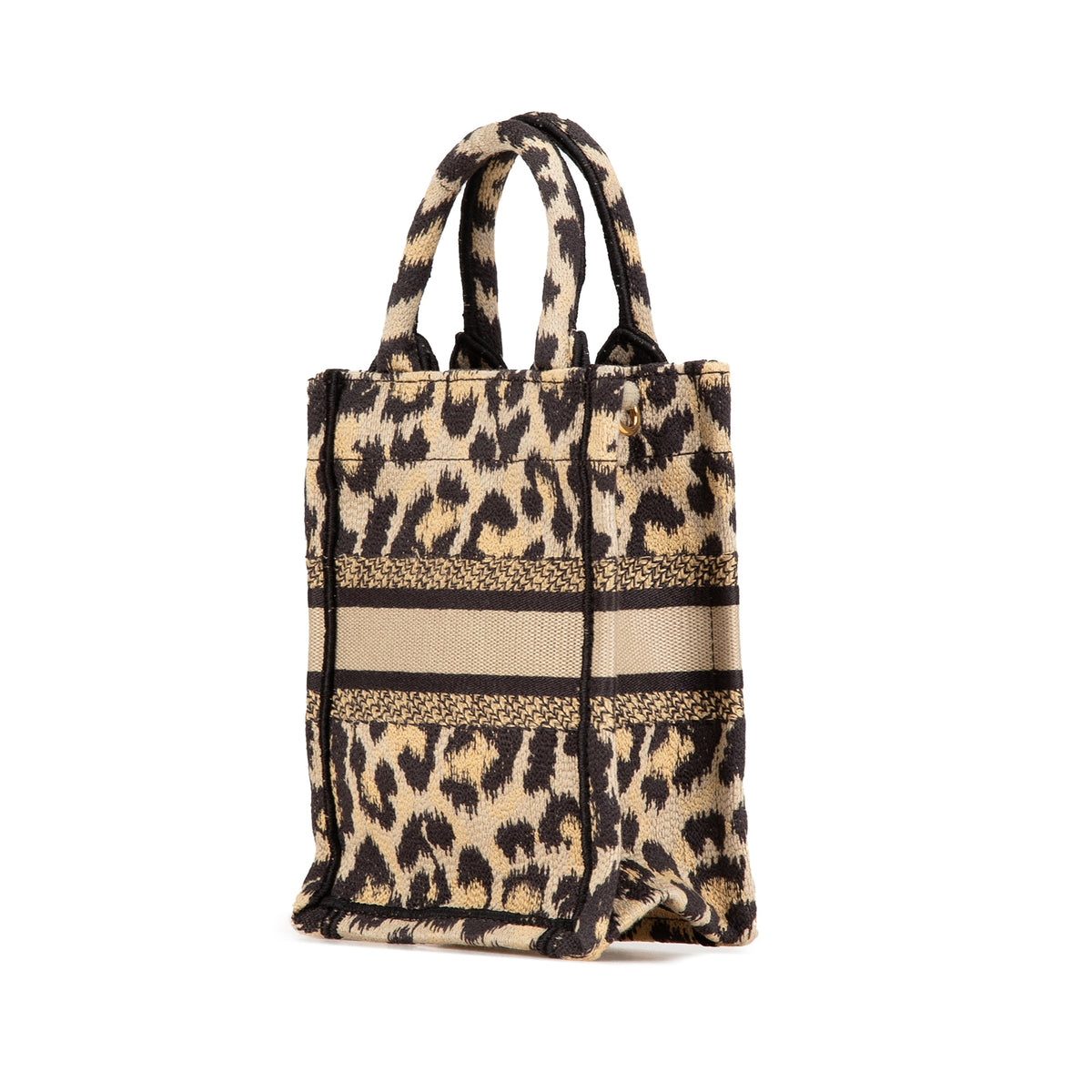 Dior Mizza Mini Embroidered Canvas Leopard Vertical Book Tote — Brown