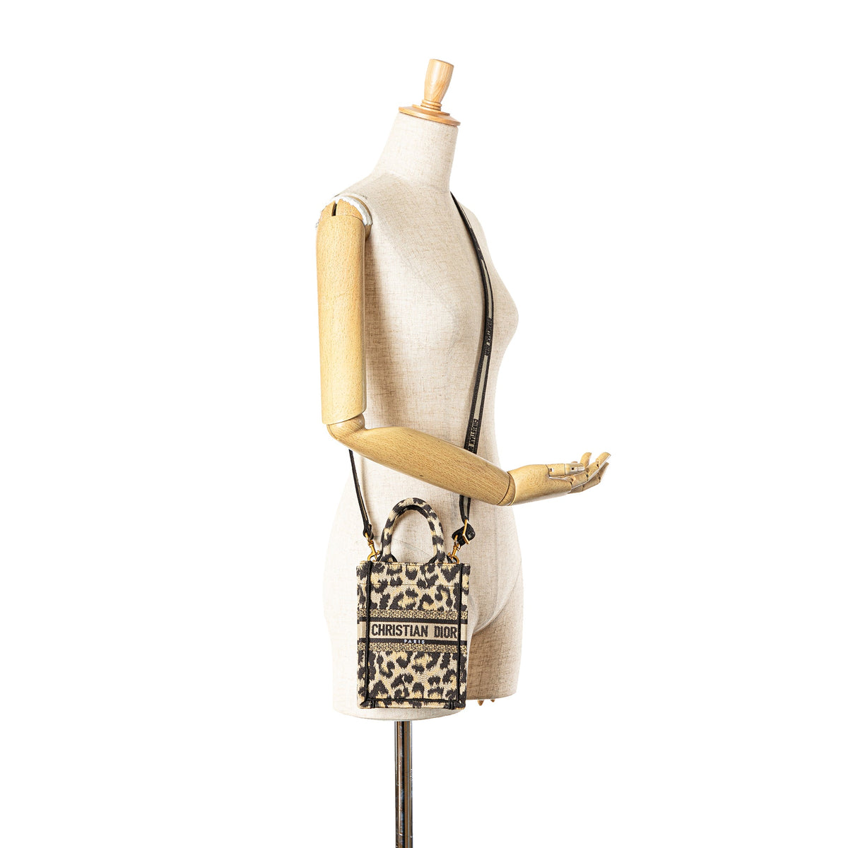 Dior Mizza Mini Embroidered Canvas Leopard Vertical Book Tote — Brown