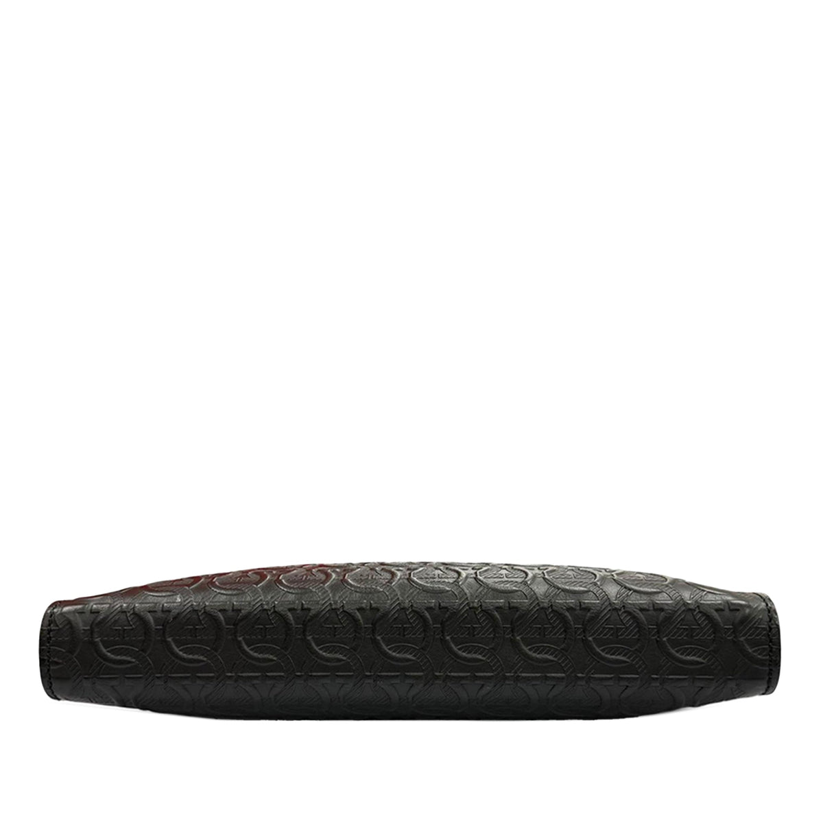Ferragamo Embossed Calfskin Gancini Wristlet Pouch — Black