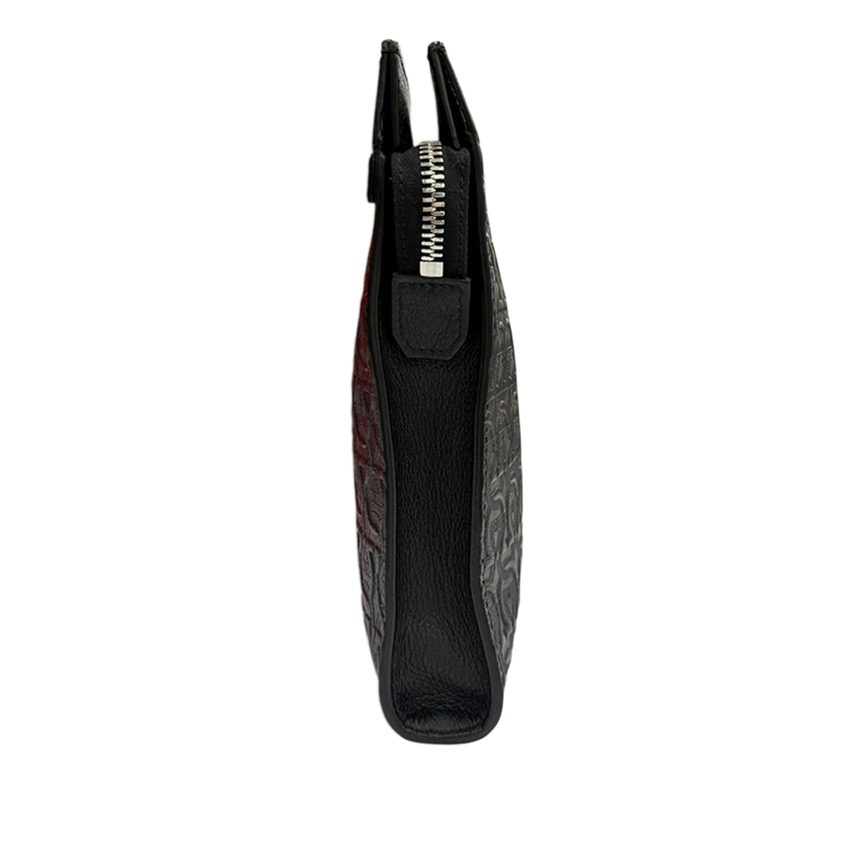 Ferragamo Embossed Calfskin Gancini Wristlet Pouch — Black