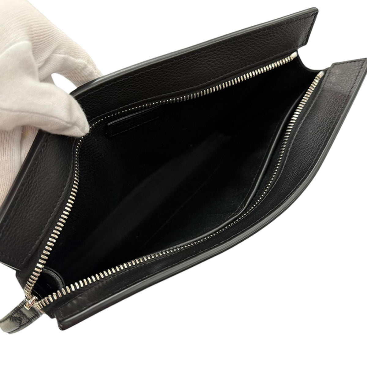 Ferragamo Embossed Calfskin Gancini Wristlet Pouch — Black