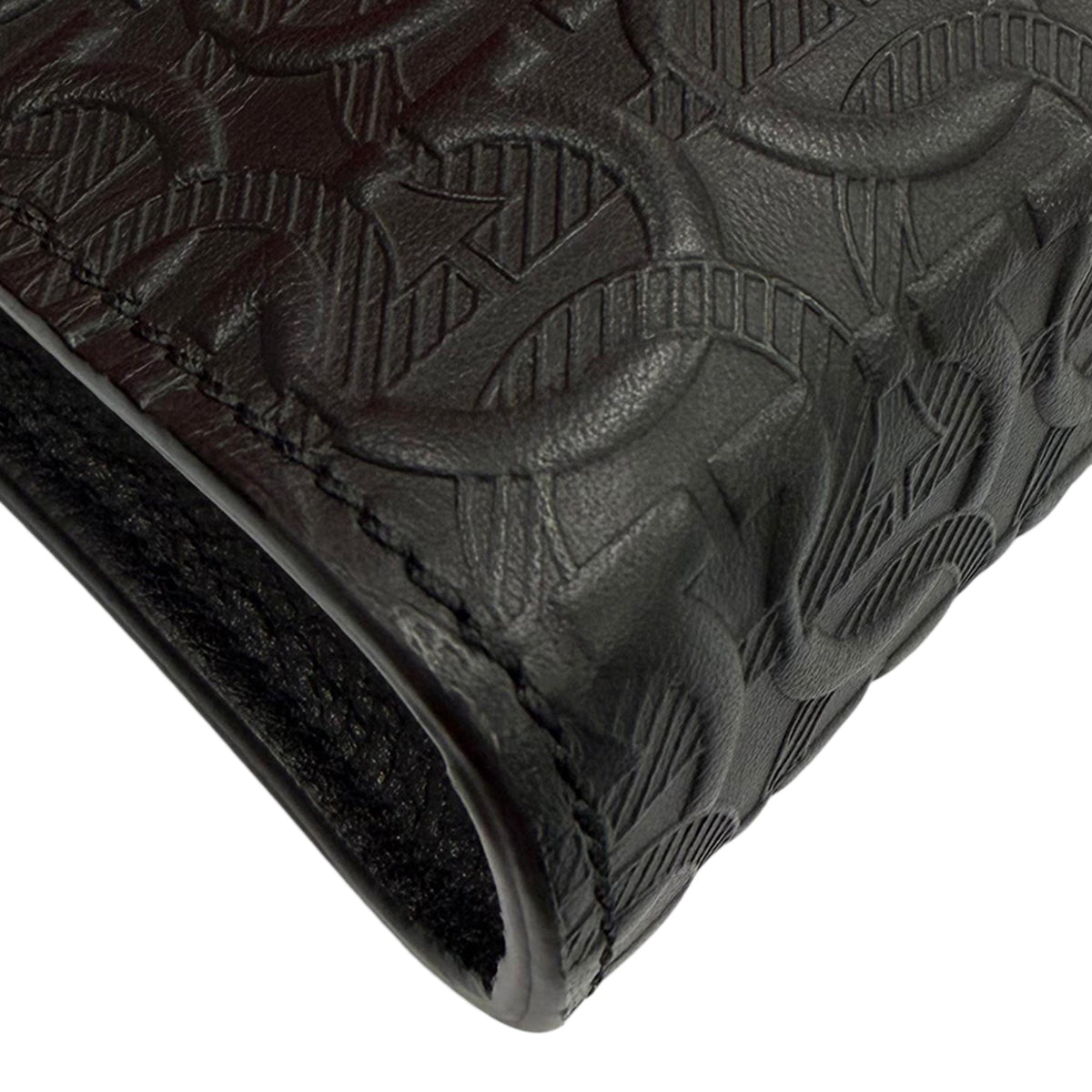 Ferragamo Embossed Calfskin Gancini Wristlet Pouch — Black