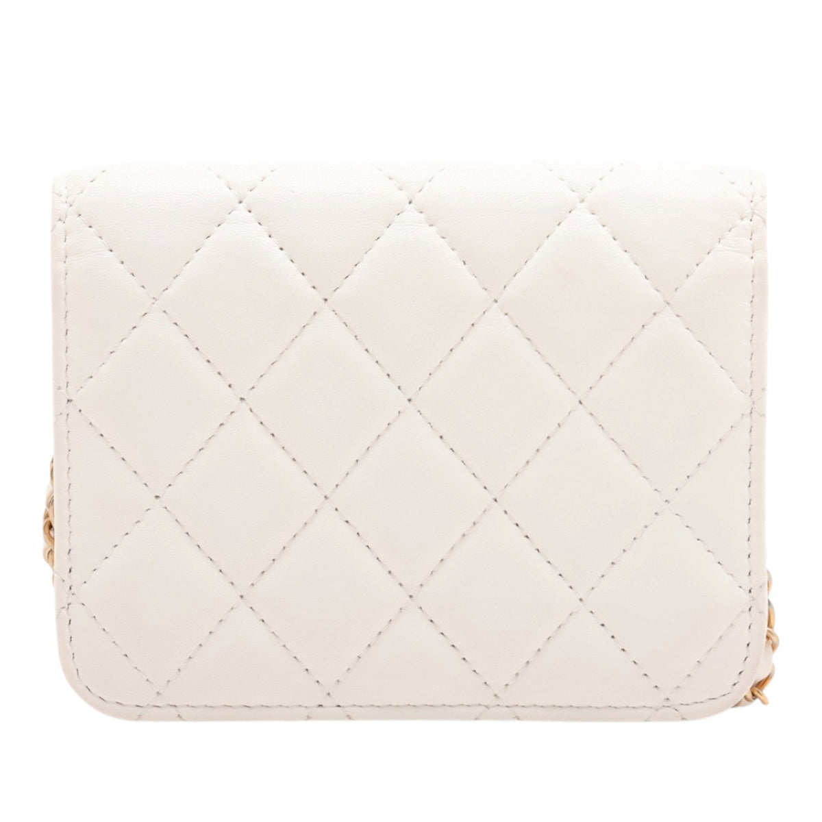 Chanel CC Quilted Lambskin Pearl Crush Clutch With Chain — White