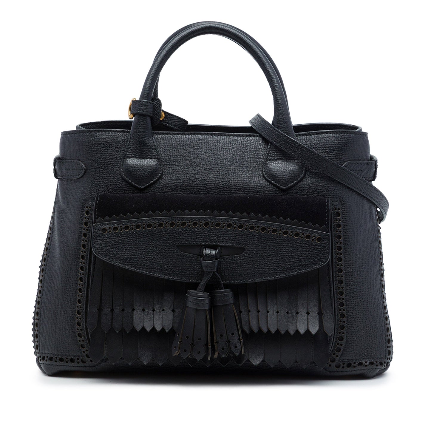 Burberry Medium Grained Calfskin Brogue and Fringe Banner Satchel