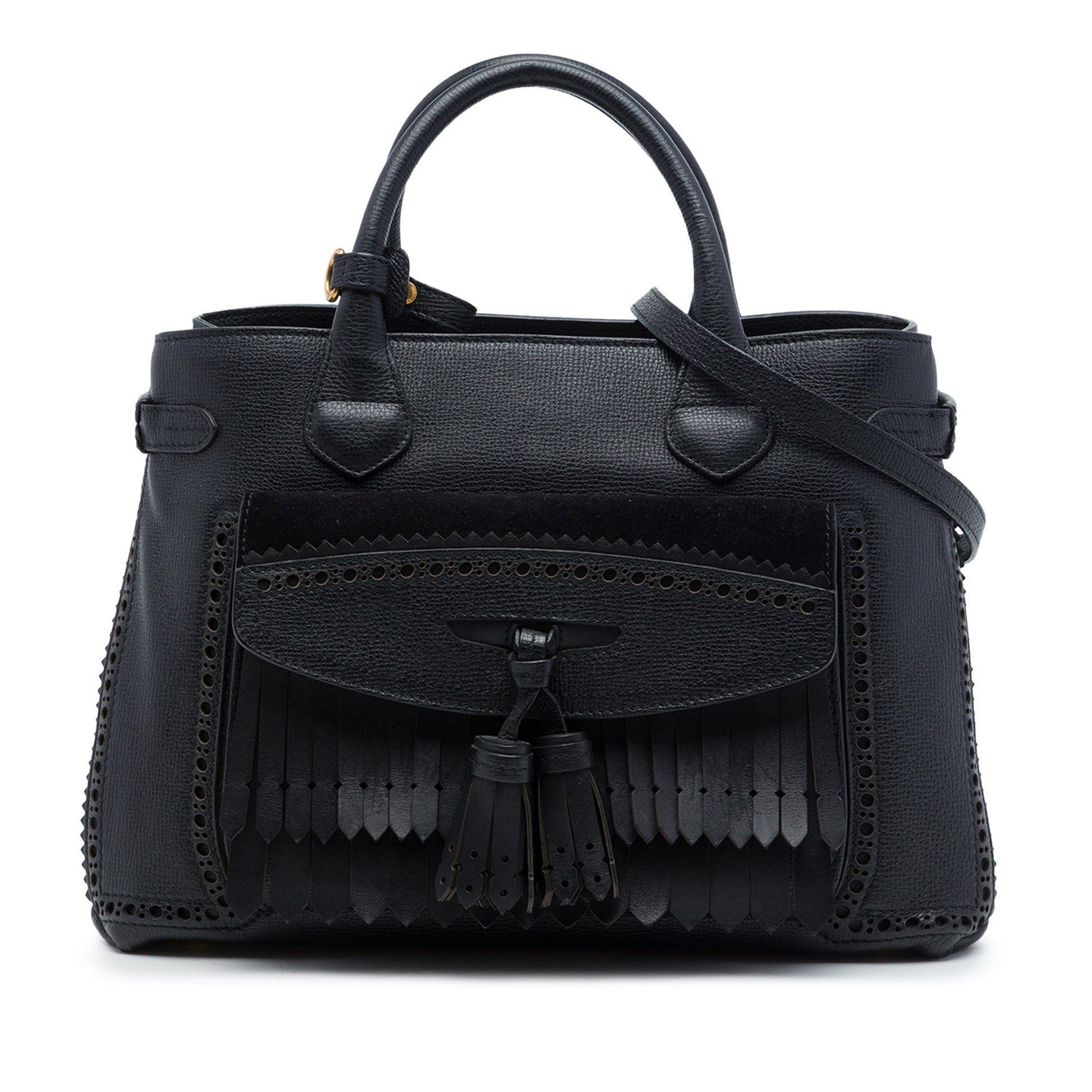 Burberry Medium Grained Calfskin Brogue and Fringe Banner Satchel