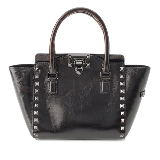 Valentino Small Crinkled Calfskin Rockstud Double Handle Tote