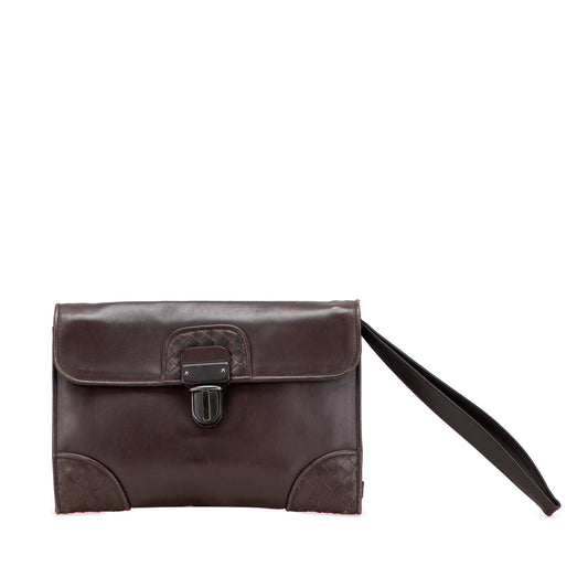 Bottega Veneta Intrecciato Trimmed Leather Clutch