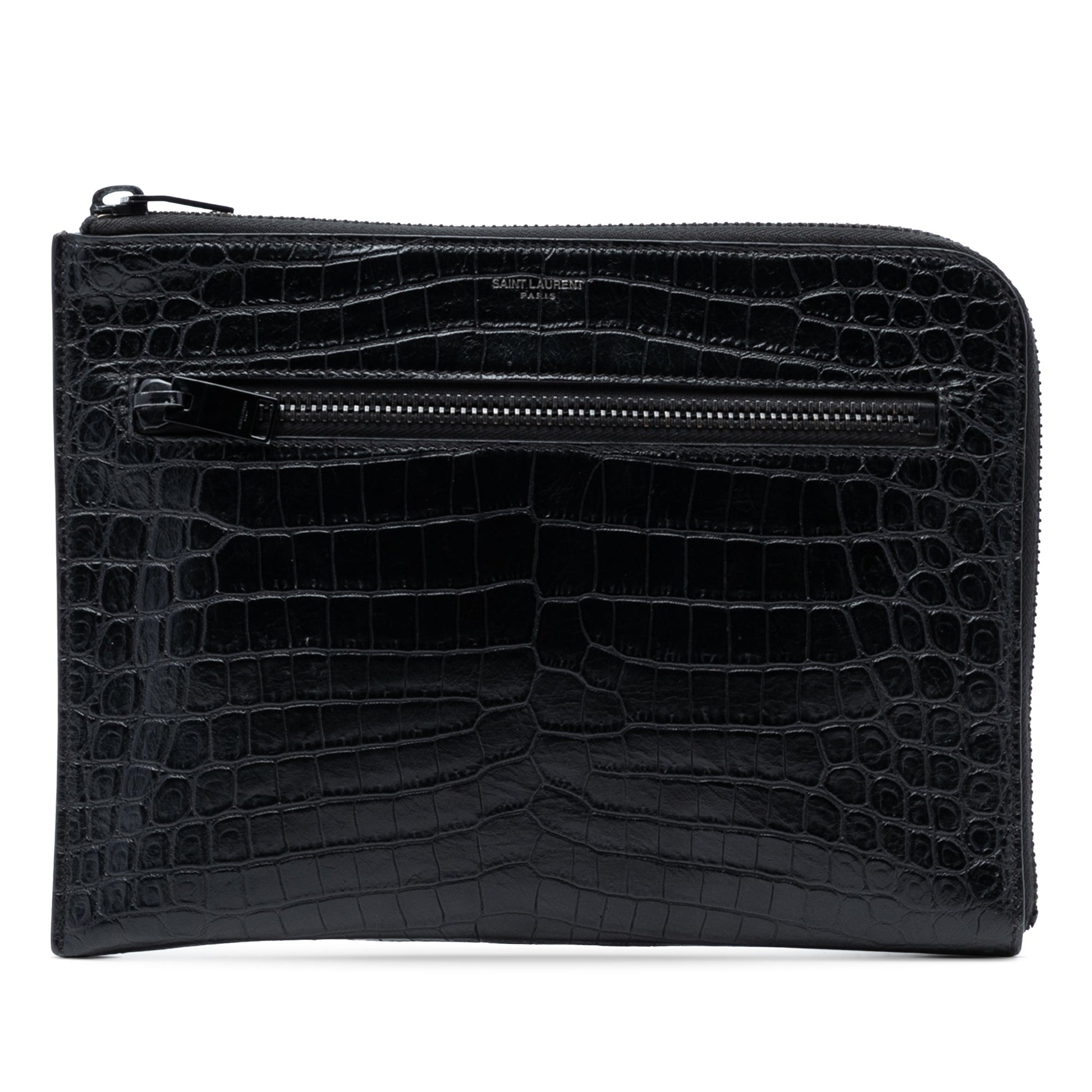 Croc Embossed Leather Clutch
