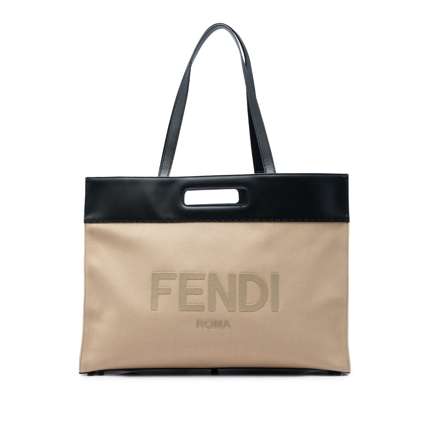 Fendi Canvas Logo Cut Out Handle Shopper Tote