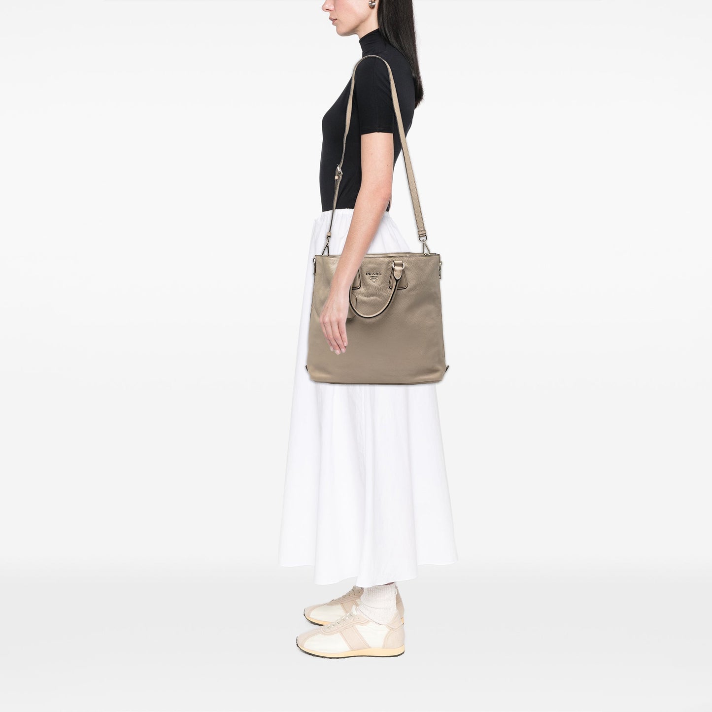 Prada Vitello Daino Side Zip Convertible Tote