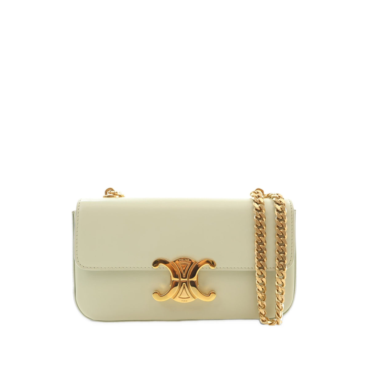 Celine Shiny Calfskin Triomphe Claude Chain Shoulder Bag — Green