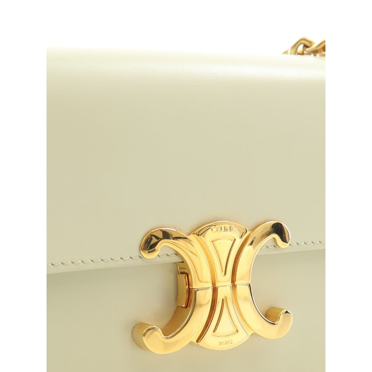 Celine Shiny Calfskin Triomphe Claude Chain Shoulder Bag — Green