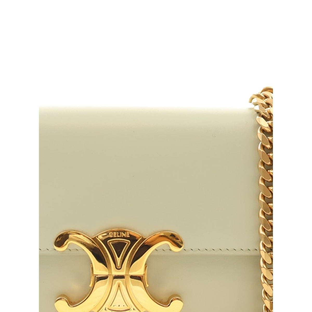 Celine Shiny Calfskin Triomphe Claude Chain Shoulder Bag — Green