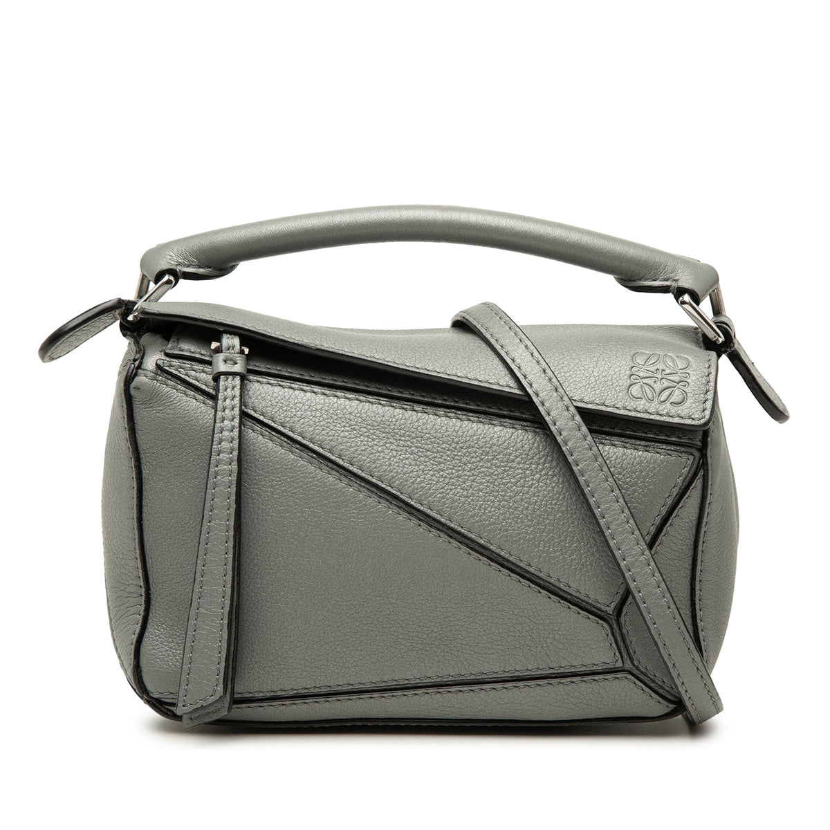 LOEWE Mini Calfskin Puzzle Satchel — Gray