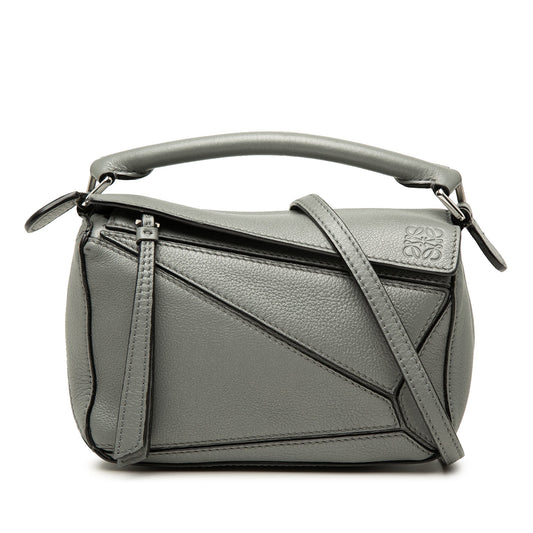 LOEWE Mini Calfskin Puzzle Satchel — Gray
