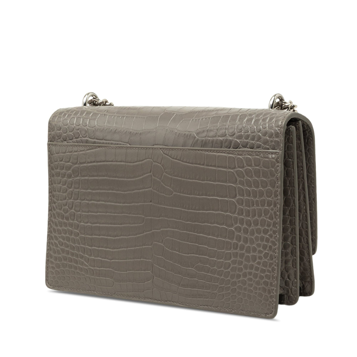 Saint Laurent Medium Croc Embossed Leather Monogram Sunset Crossbody — Gray