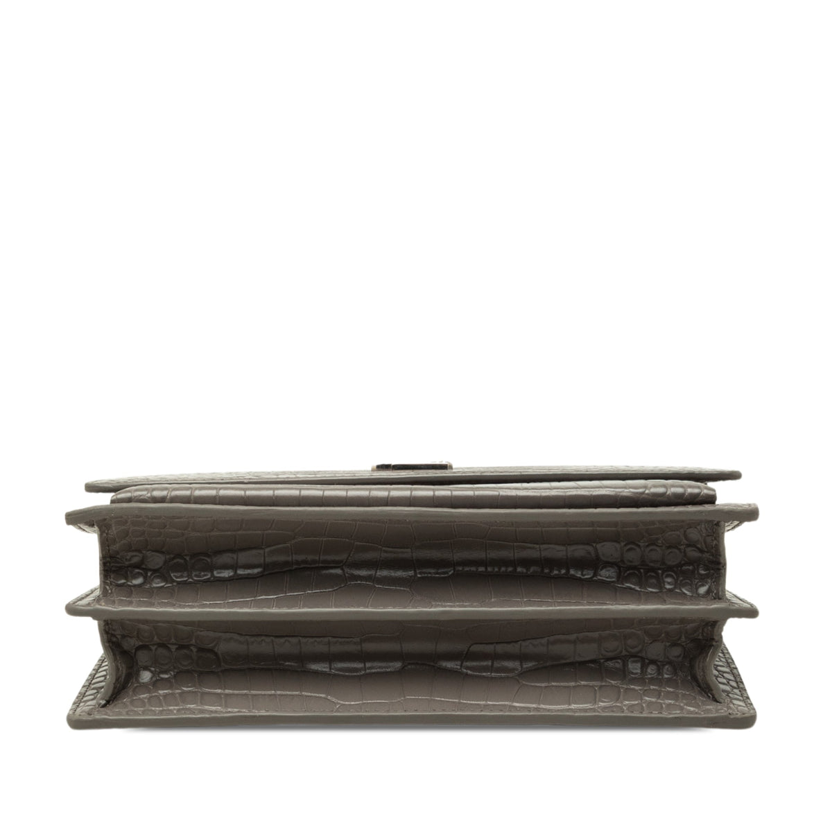 Saint Laurent Medium Croc Embossed Leather Monogram Sunset Crossbody — Gray