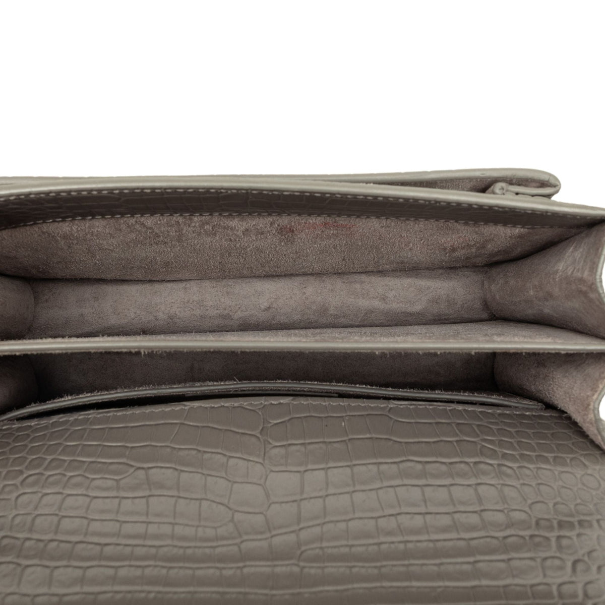 Saint Laurent Medium Croc Embossed Leather Monogram Sunset Crossbody — Gray