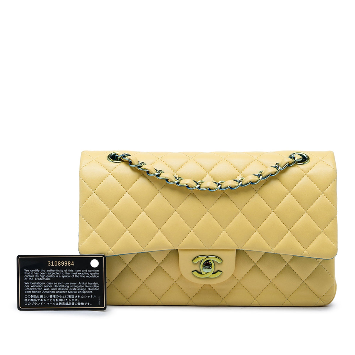 Chanel Medium Classic Lambskin Double Flap — Yellow