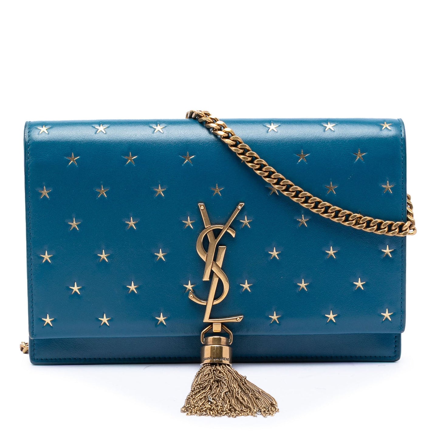 Saint Laurent Calfskin Star Print Classic Monogram Kate Tassel Wallet on Chain