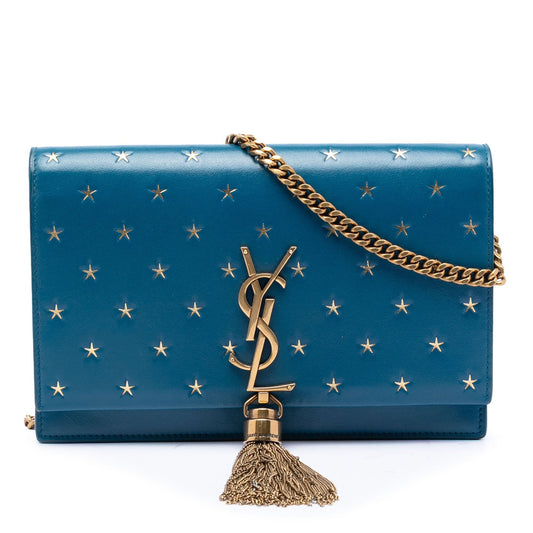 Saint Laurent Calfskin Star Print Classic Monogram Kate Tassel Wallet on Chain