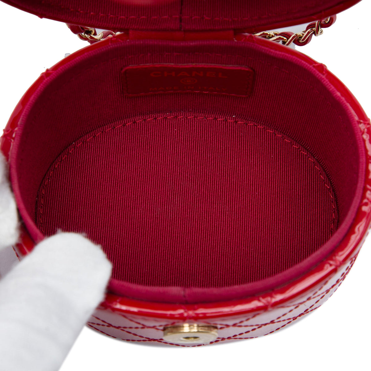 Chanel Mini Quilted Patent CC Allure Vanity Case — Red