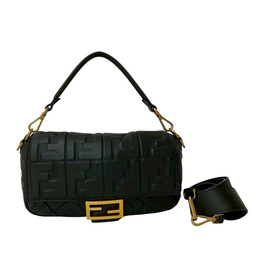 Fendi Zucca Embossed Leather Baguette Satchel