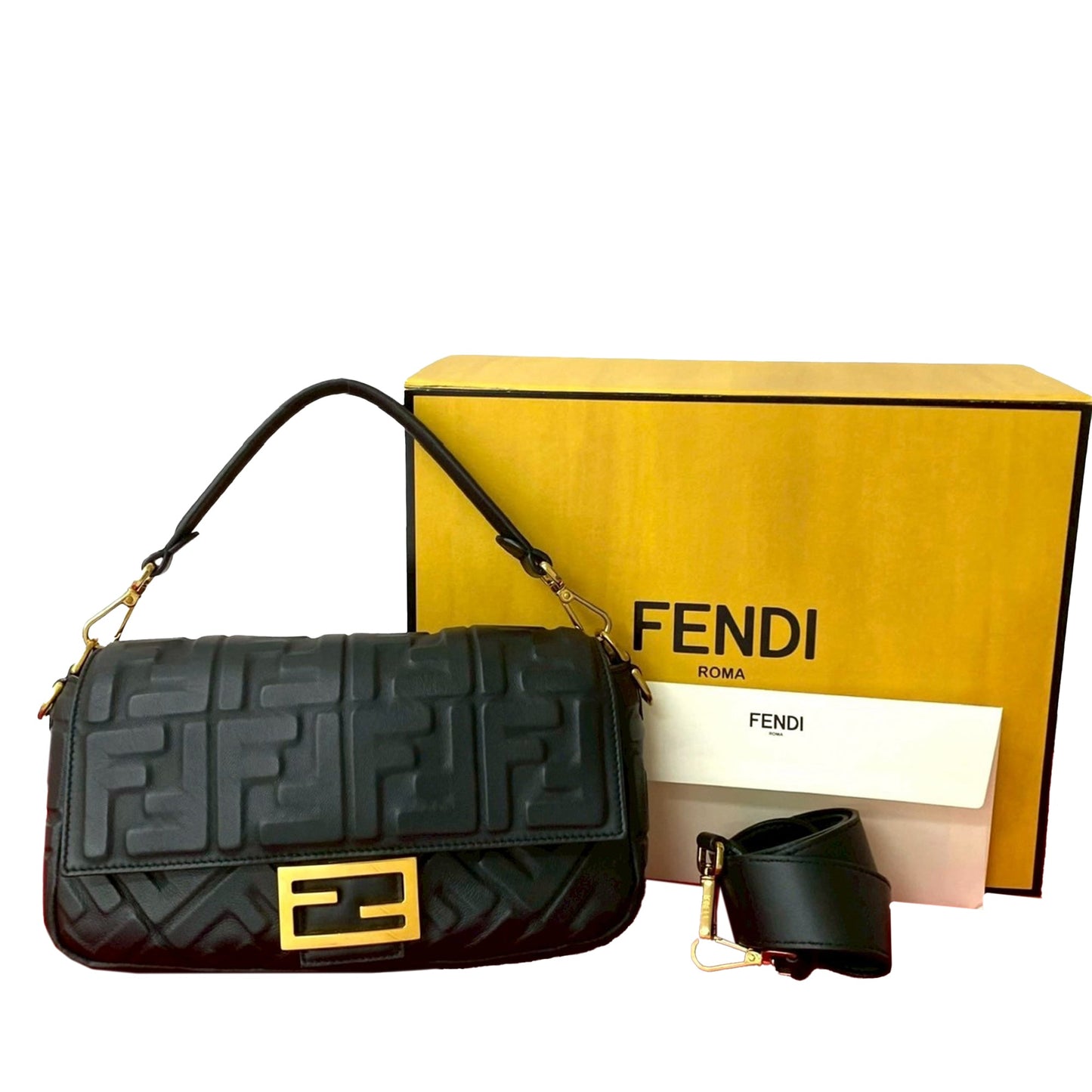 Fendi Zucca Embossed Leather Baguette Satchel