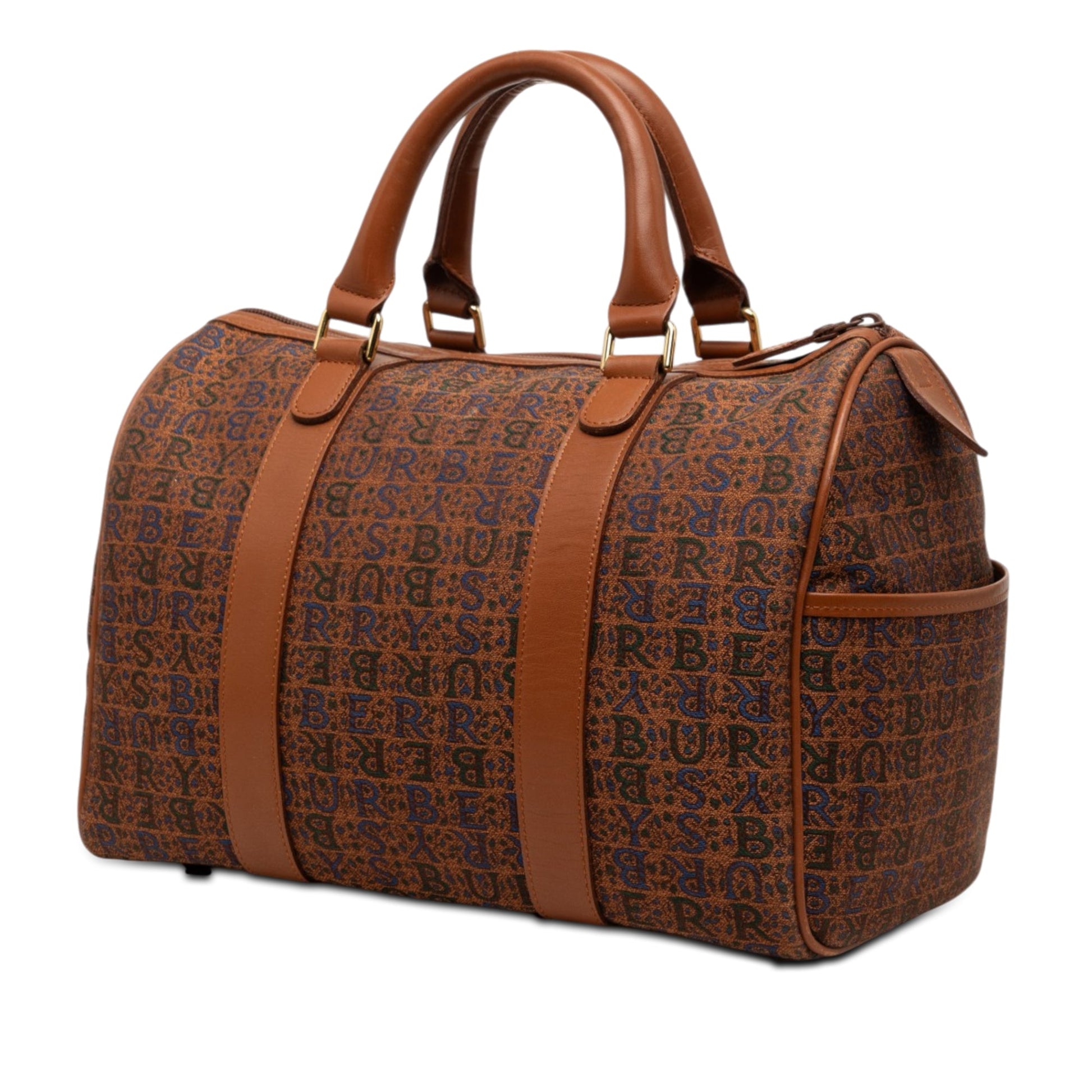 Burberry Logo Printed Canvas Boston Bag