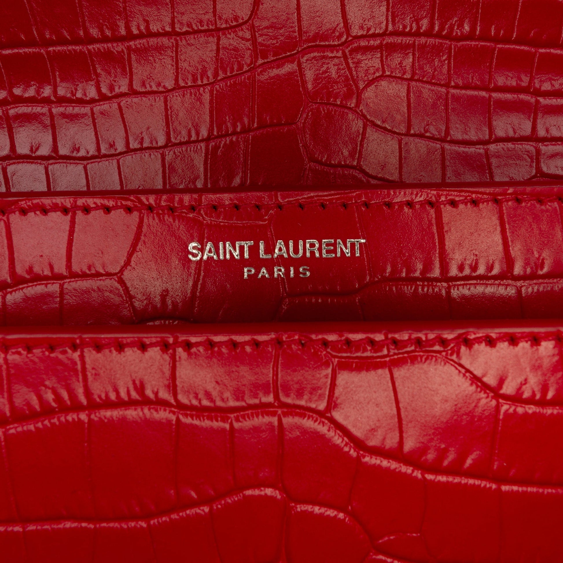 Saint Laurent Medium Croc Embossed Leather Monogram Sunset Crossbody