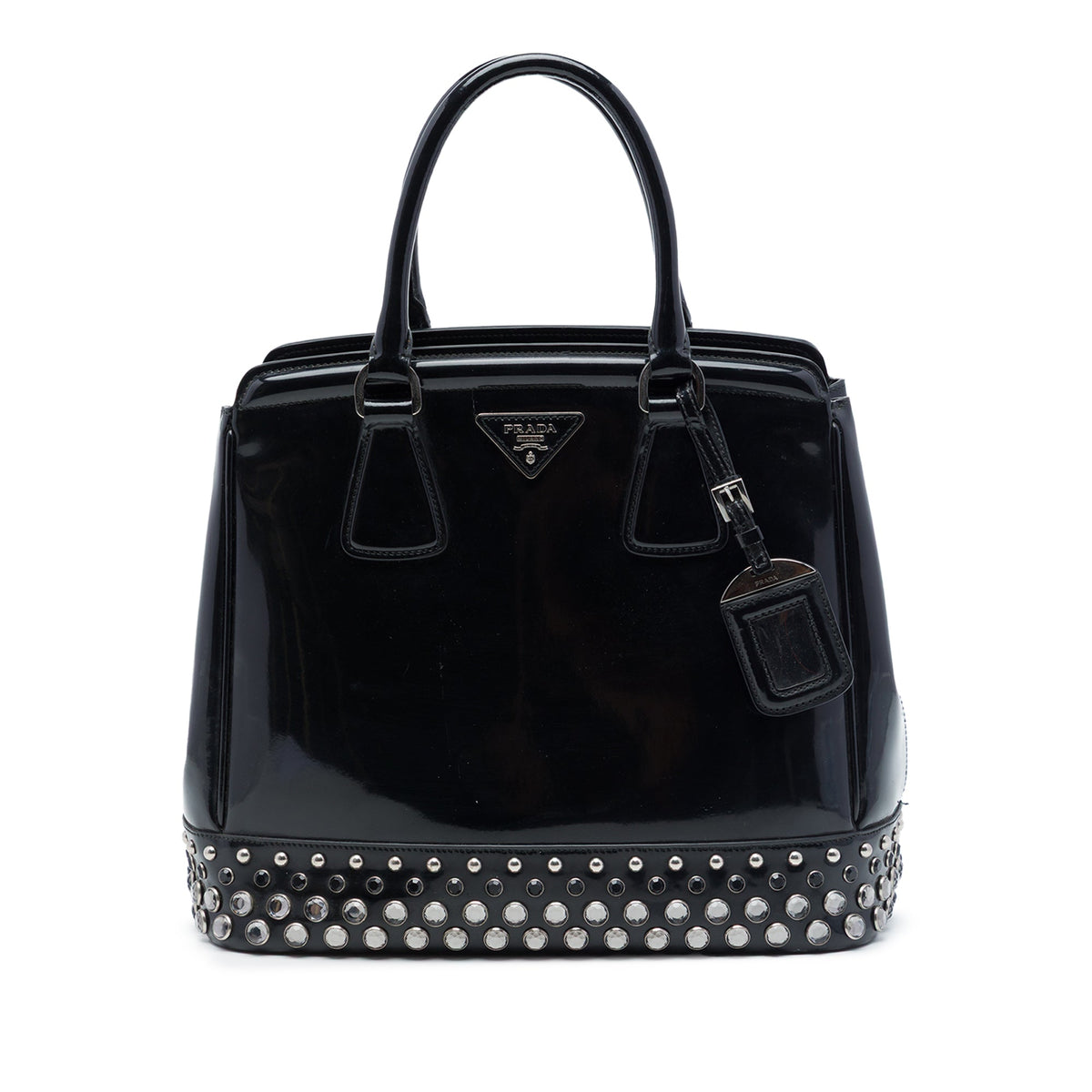 Prada Spazzolato Leather Studded Crystal Tote — Black