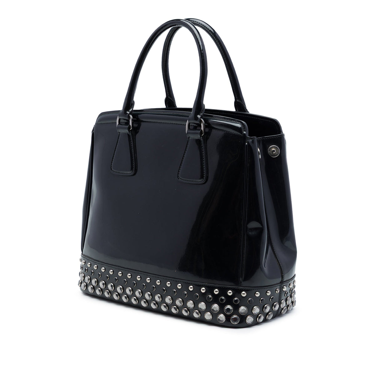 Prada Spazzolato Leather Studded Crystal Tote — Black