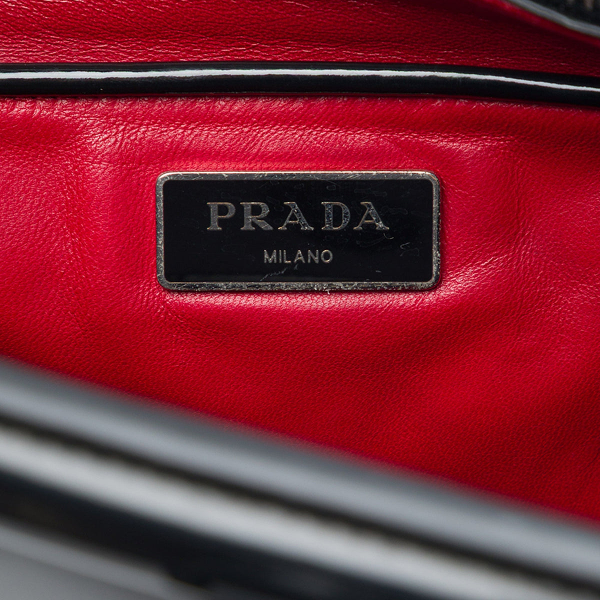 Prada Spazzolato Leather Studded Crystal Tote — Black