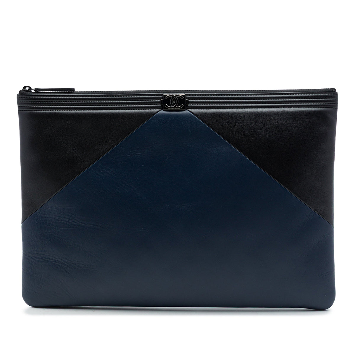 Chanel Large Bicolor Lambskin Boy O Case Clutch — Blue