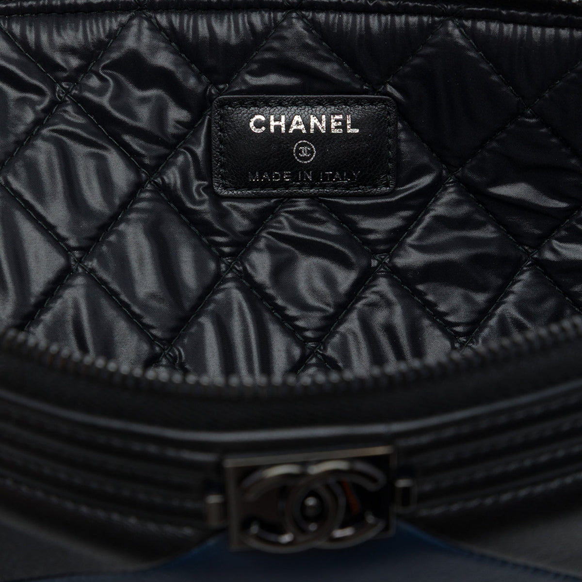 Chanel Large Bicolor Lambskin Boy O Case Clutch — Blue