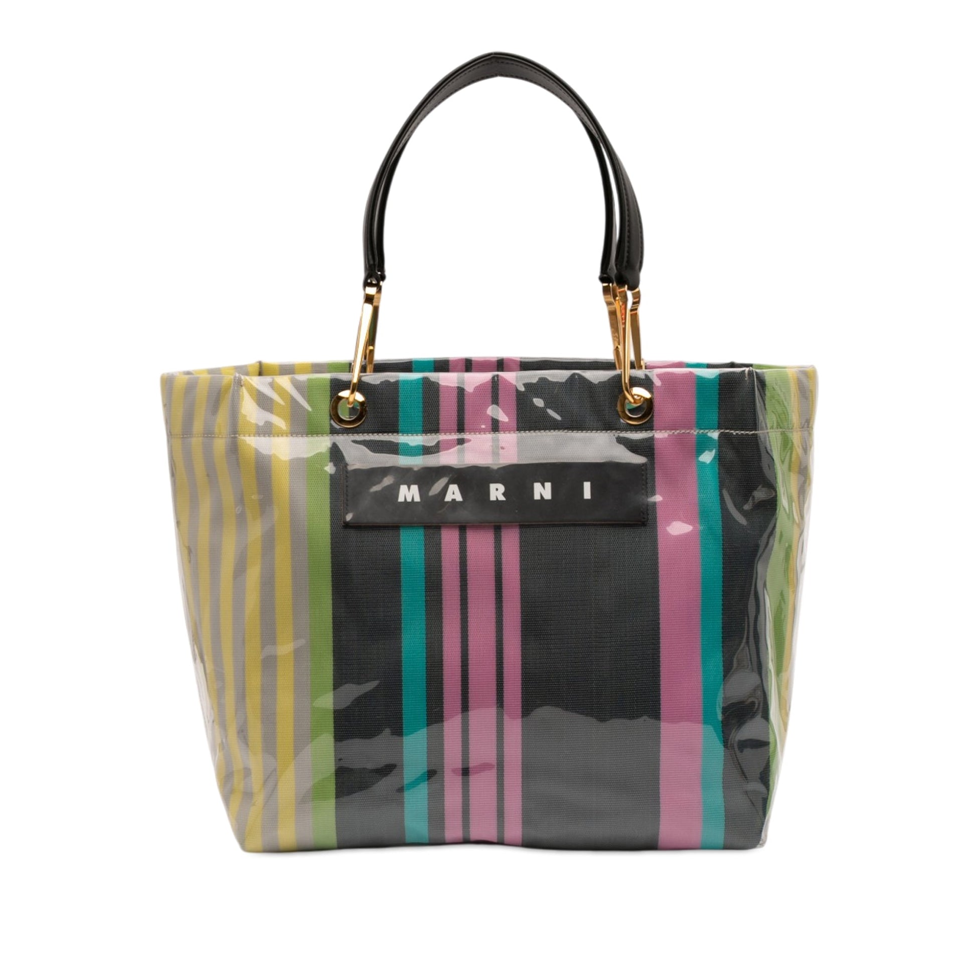 Marni PVC Glossy Grip Striped Tote