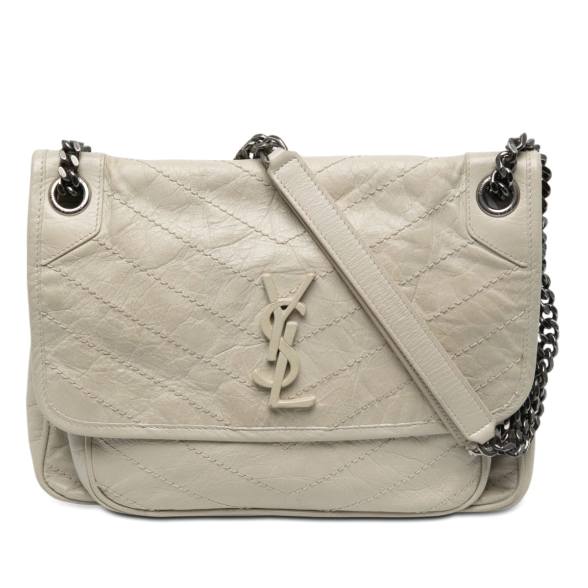 Saint Laurent Medium Crinkled Calfskin Niki — White