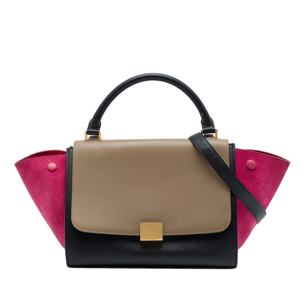 Celine Small Tricolor Calfskin and Suede Trapeze Satchel — Black