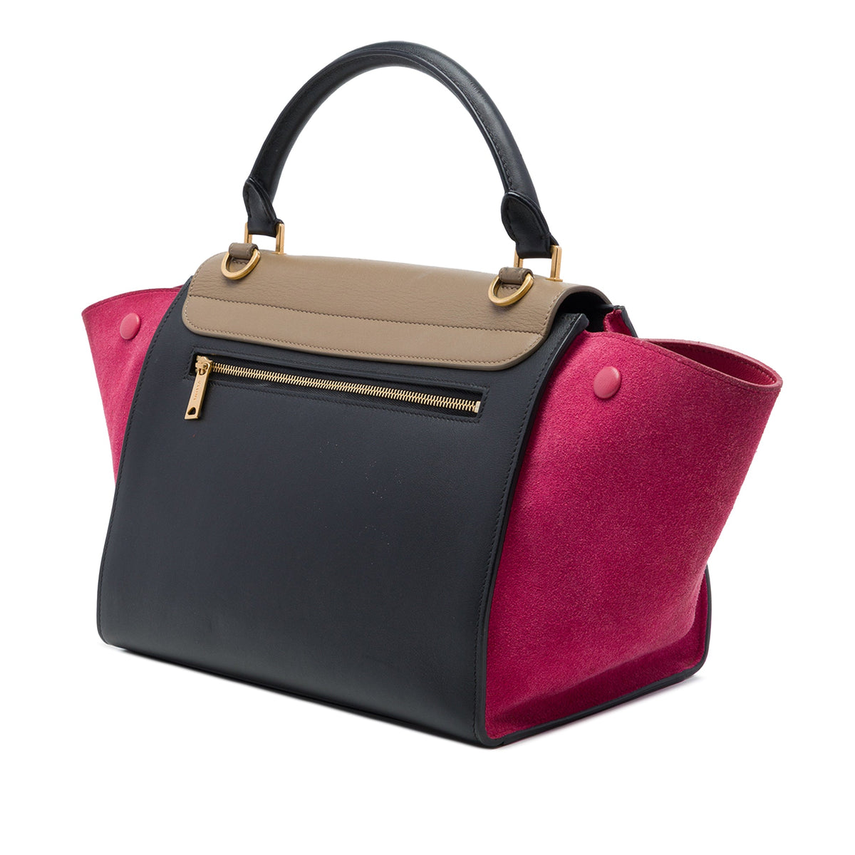 Celine Small Tricolor Calfskin and Suede Trapeze Satchel — Black