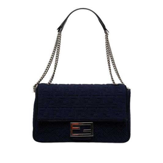 Fendi Large Zucca Embossed Technical Fabric Chain Midi Baguette — Blue